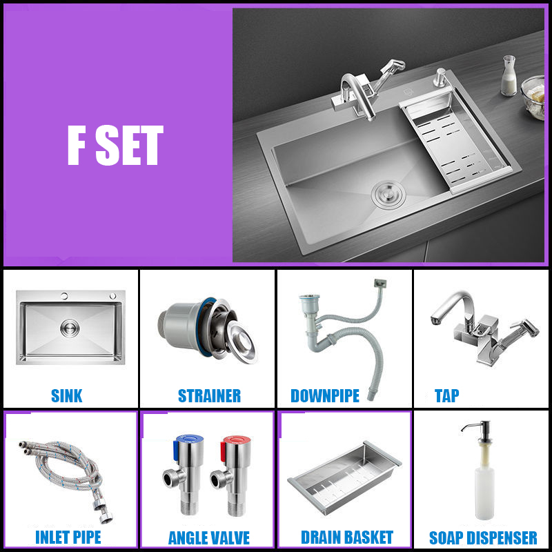 Kitchen Sink Nano Silver 304 Stainless Steel Sink Single Tank Dish