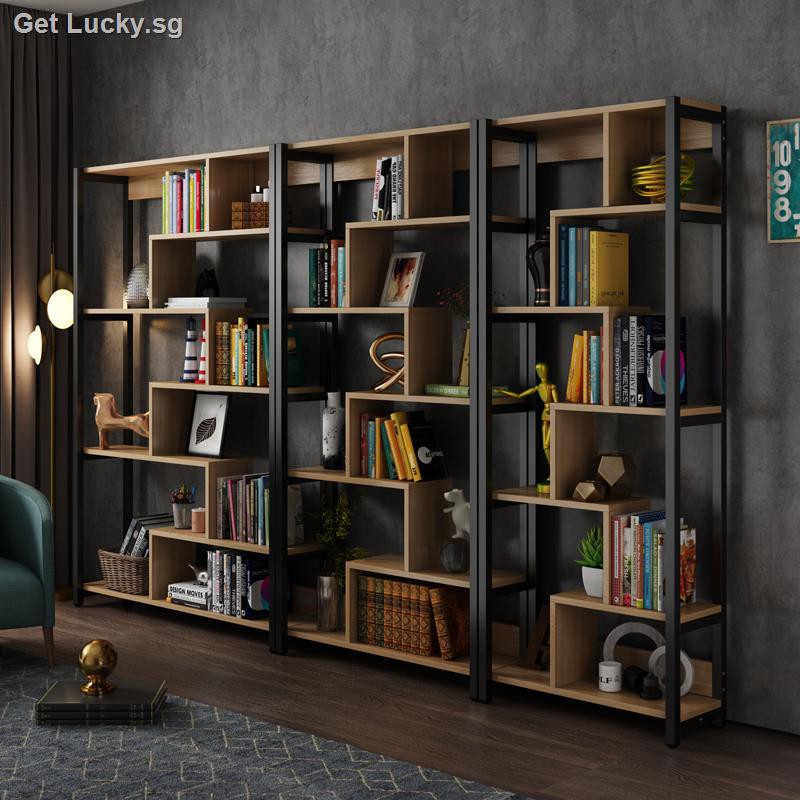 ☄♗Simple multi-layer steel and wood floor-to-ceiling bookshelf shelf ...