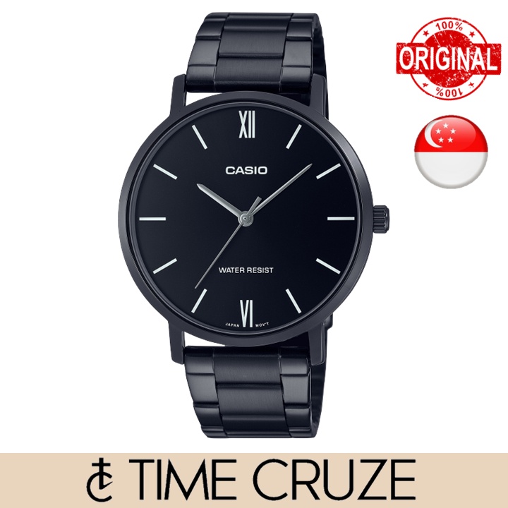 [Time Cruze] Casio MTP-VT01 Minimalist Black Stainless Steel Strap Dial ...