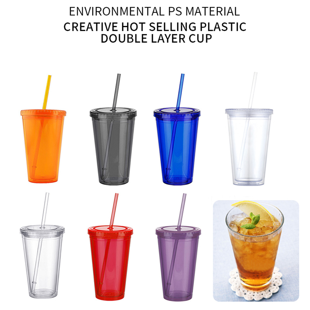ready stock Smoothie Water Bottle Plastic Cups With Lid Iced Tumbler ...