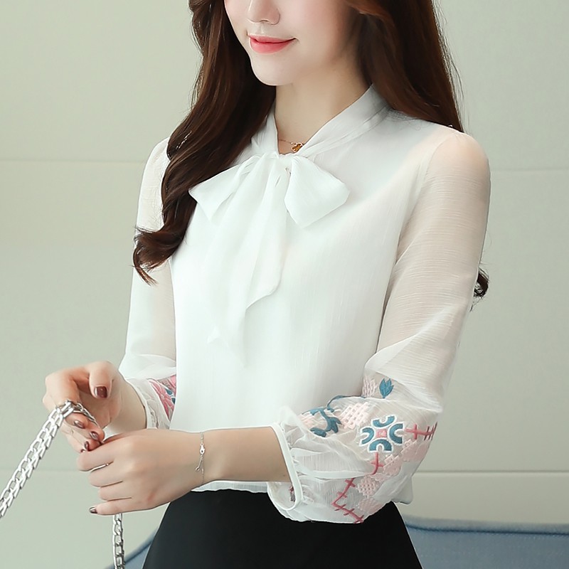 Embroidery chiffon long sleeved shirt blouse spring new style