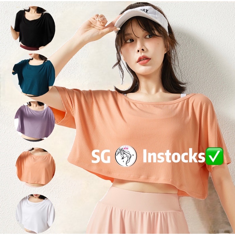 (SG Instocks)GOOD QUALITY CROPPED LADIES CASUAL/LOOSE SPORTS TOP WITH OFF SHOULDER STYLE FOR WORKOUT & EXERCISE