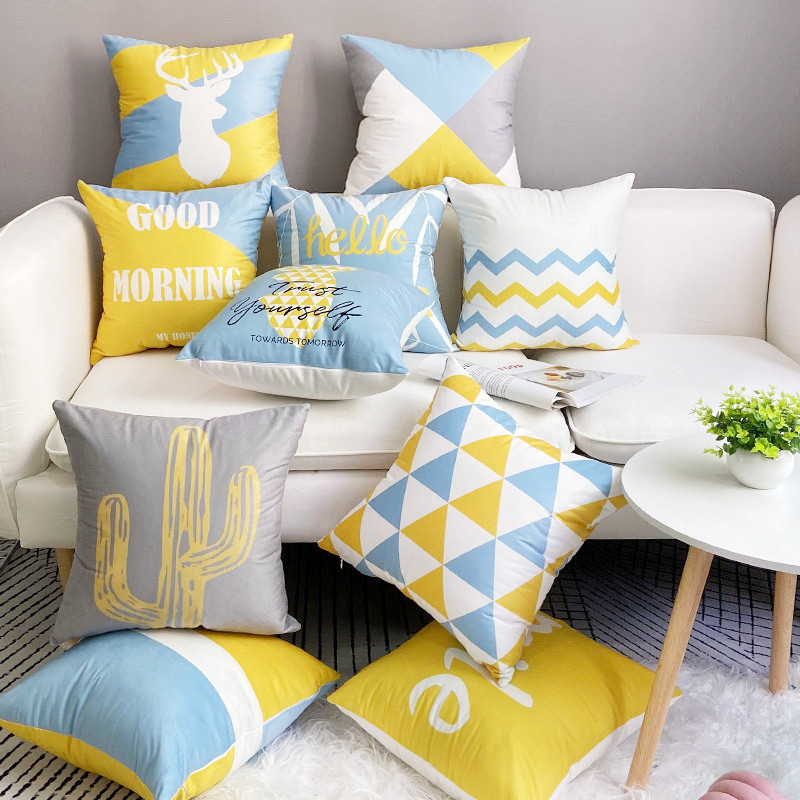 Nordic Style Yellow Gray Sofa Cushion Cover Simple Living Room Fresh Blue Geometric Car Bed Seat Pillowcase Home Decor Shopee Singapore