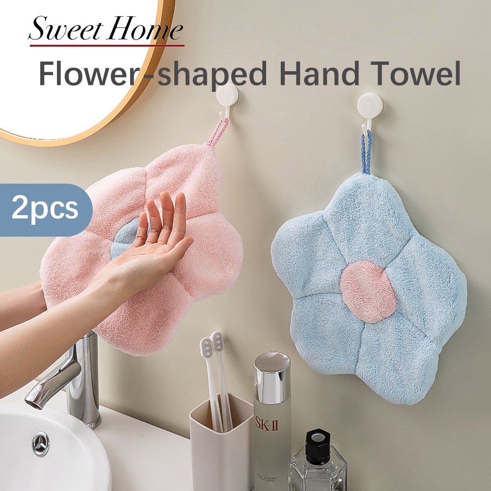 2pcs Random Color Cartoon Thick Coral Velvet Hanging Kitchen/bathroom Hand  Towels