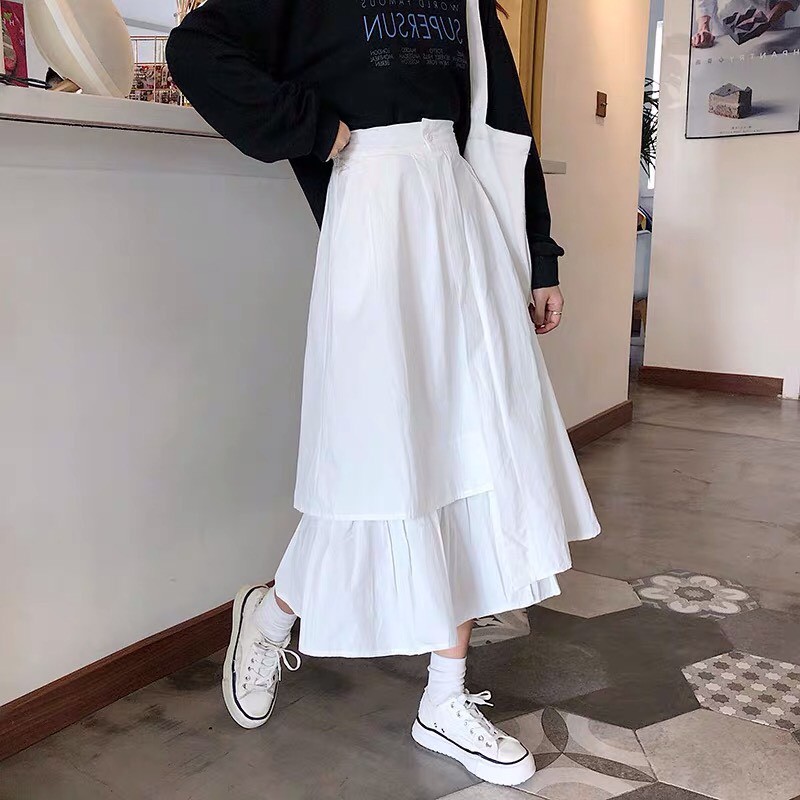 Ulzzang Flared Skirts With Flap And Flap In Plain For Women 2 Flaps ...