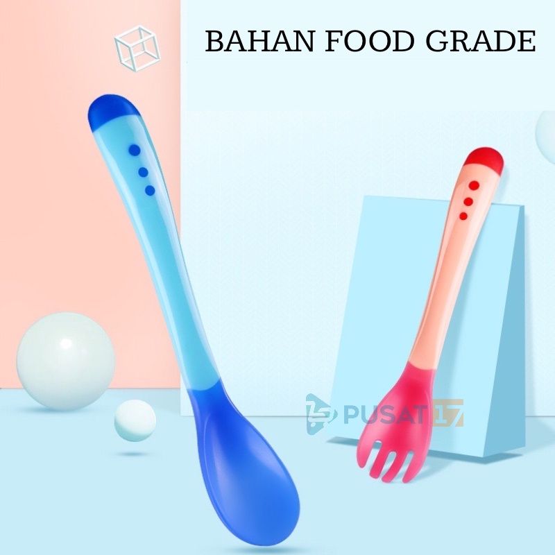 PUSAT17 SENDOK MAKAN BAYI SENSOR SUHU PANAS / SENDOK GARPU BAYI SILIKON / SENDOK MAKAN BAYI SILIKON / BABY SPOON SILICONE BPA FREE - Gambar 3