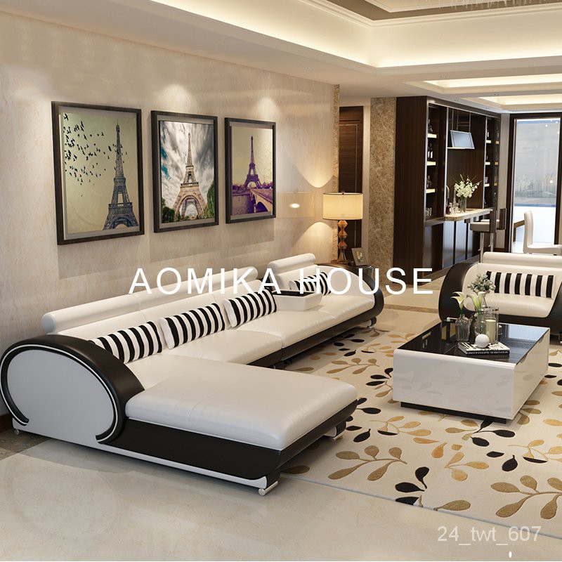 Modern Black And White Leather Sofa Set Baci Living Room