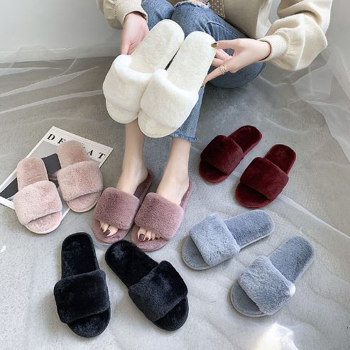 Fluffy open deals toe slippers