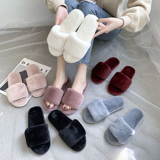 Furry slip on online slippers