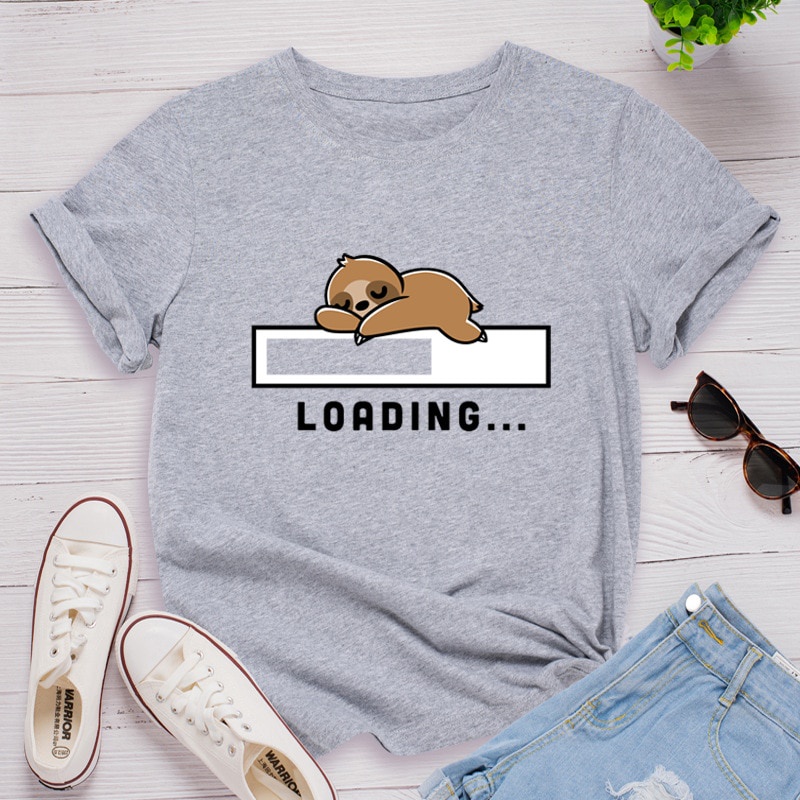 Lovely Sloth Print T Shirt Women T-Shirt O-Neck Short Sleeve Graphic Tee Cotton TShirts Tops Clothing