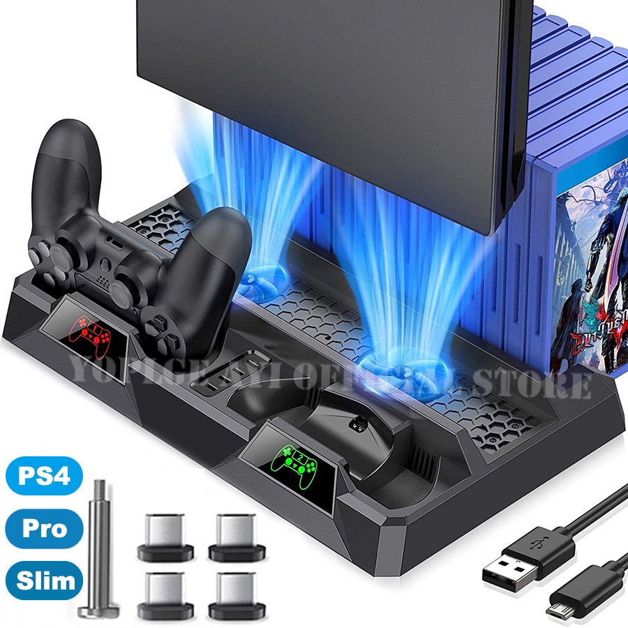 For PS4/PS4 Slim/PS4 Pro Vertical Stand LED Cooling Fan Dual Controller  Charger Charging Station For SONY Playstation 4 Cooler