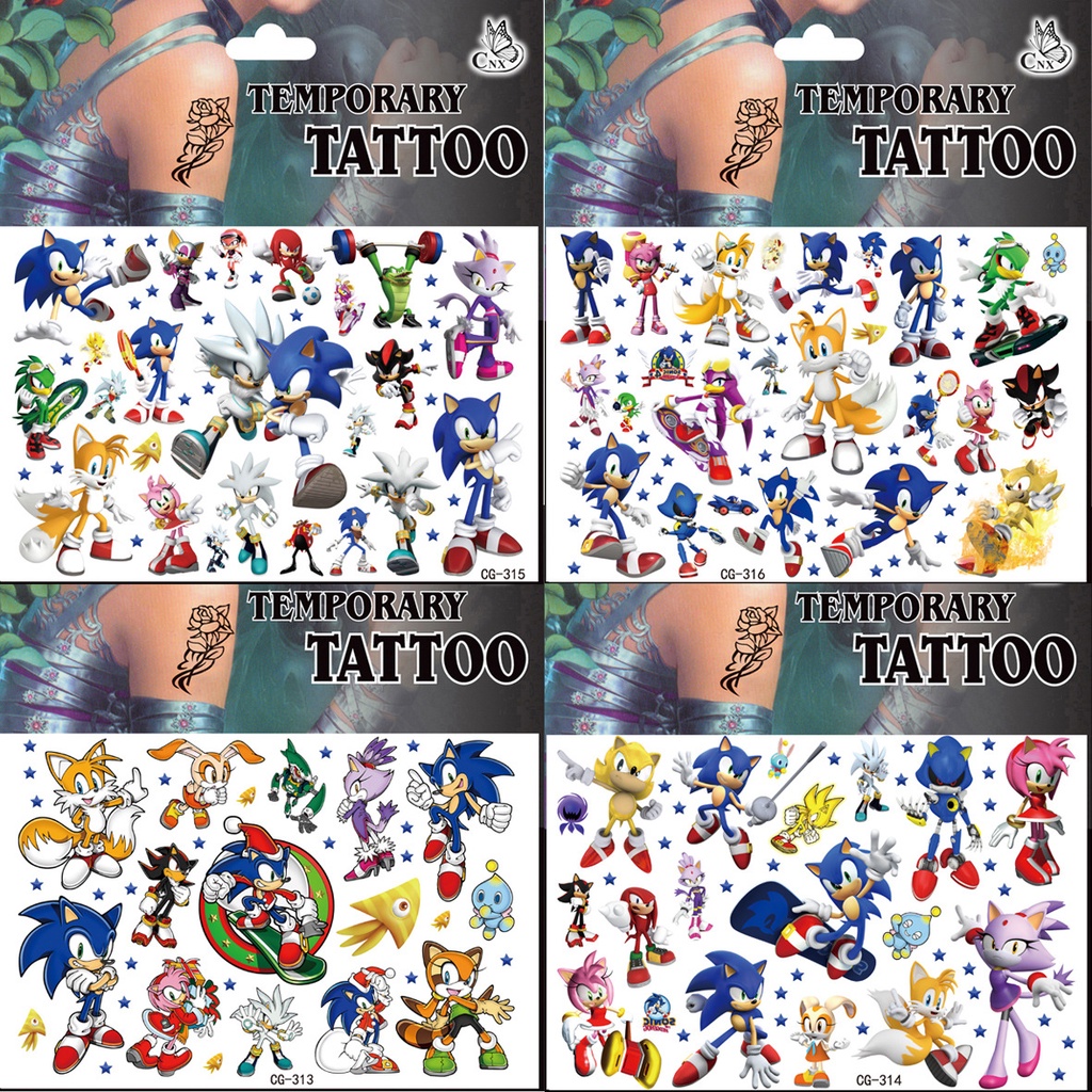 Blue Sonic Tattoo Stickers Theme Party Sticker Birthday Boys Gift ...