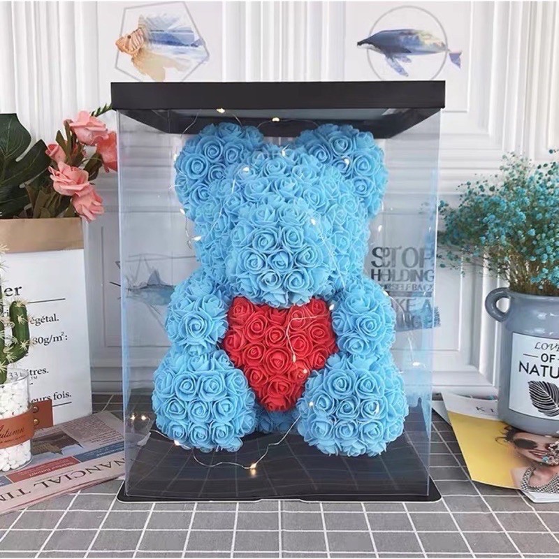 Blue rose bear store with heart