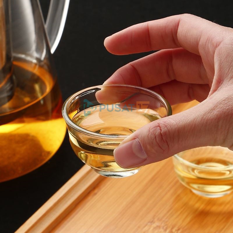 CHINESE TEA CUP MINI 30ML KACA / TATAKAN GELAS BAMBU GELAS SLOKI MINI ARAK SOJU WINE GLASS CUPS SMAL - Gambar 4