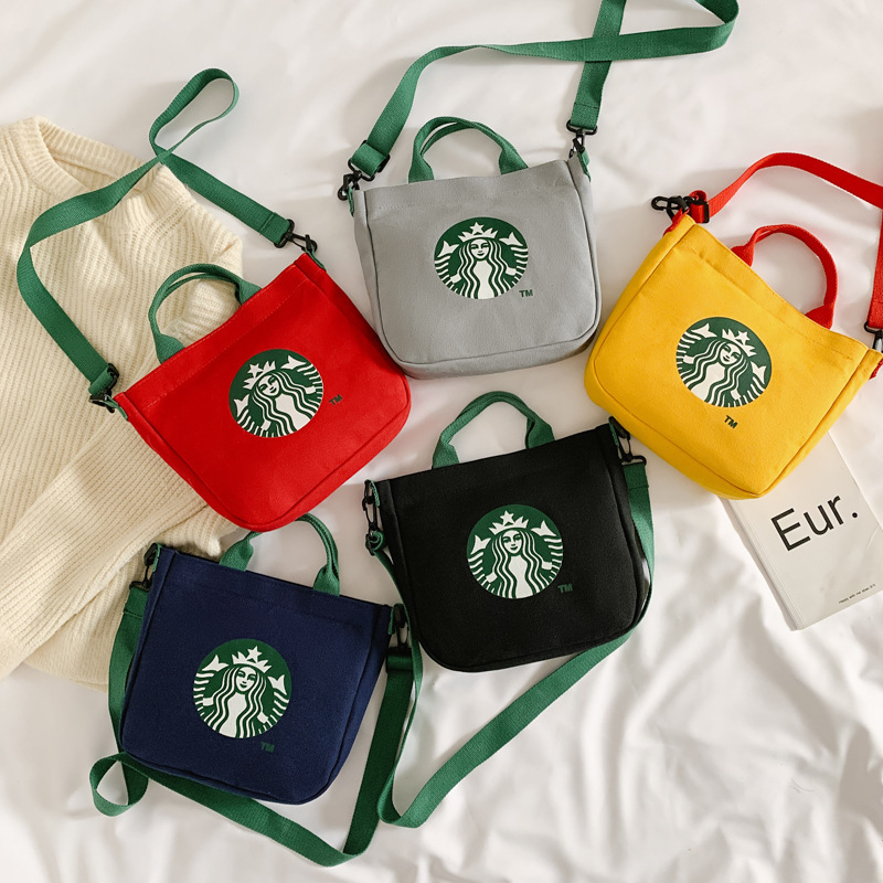 Starbucks women's bag fashion printed canvas bag women's single shoulder student Messenger Bag Girl's handbag