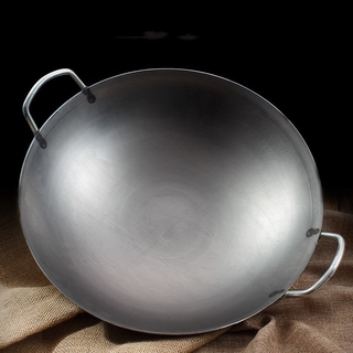 Cast Iron Pan Big Pot Round Bottom Wok Uncoated Non Stick Double