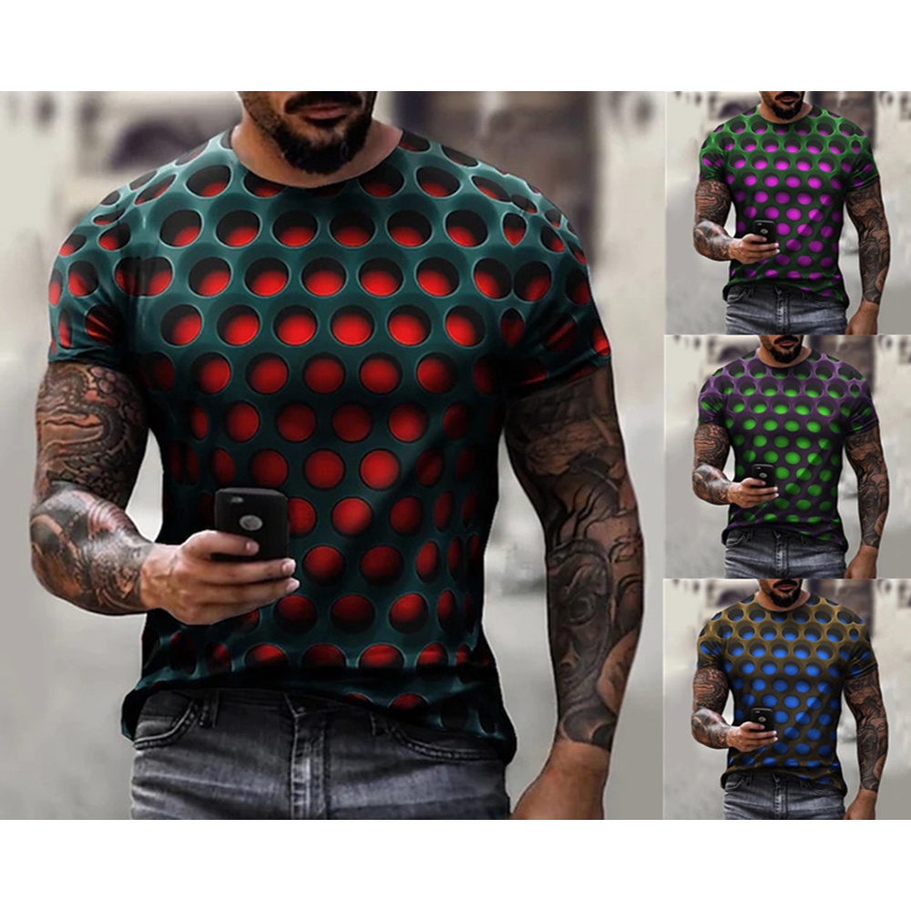 Cross border European and American men's clothing Amazon leisure illusion graphics 3D digital printing short sleeve round neck T-shirt best-selling men's shirt clothing top