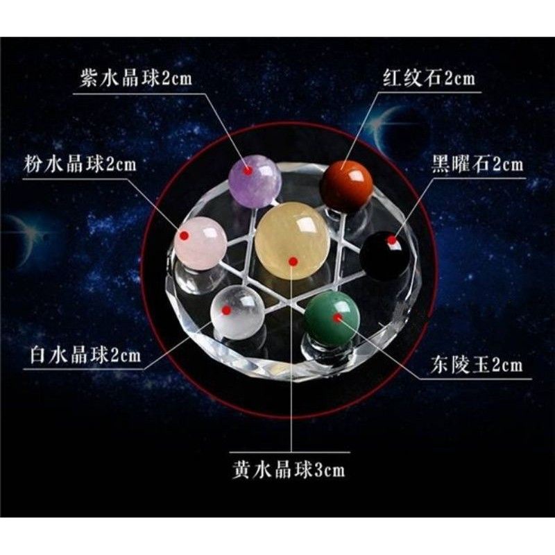 [Glass Base 10cm] Natural Crystal Seven-Star Array Decoration 天然七彩水晶 ...