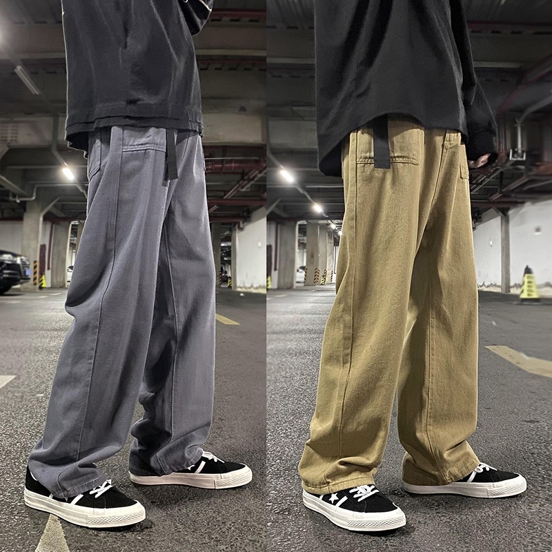 Men's Army Green All-match Loose Cargo Pants Oversized Trend Wide Leg  Straight Pants Chinos Cotton High Quality