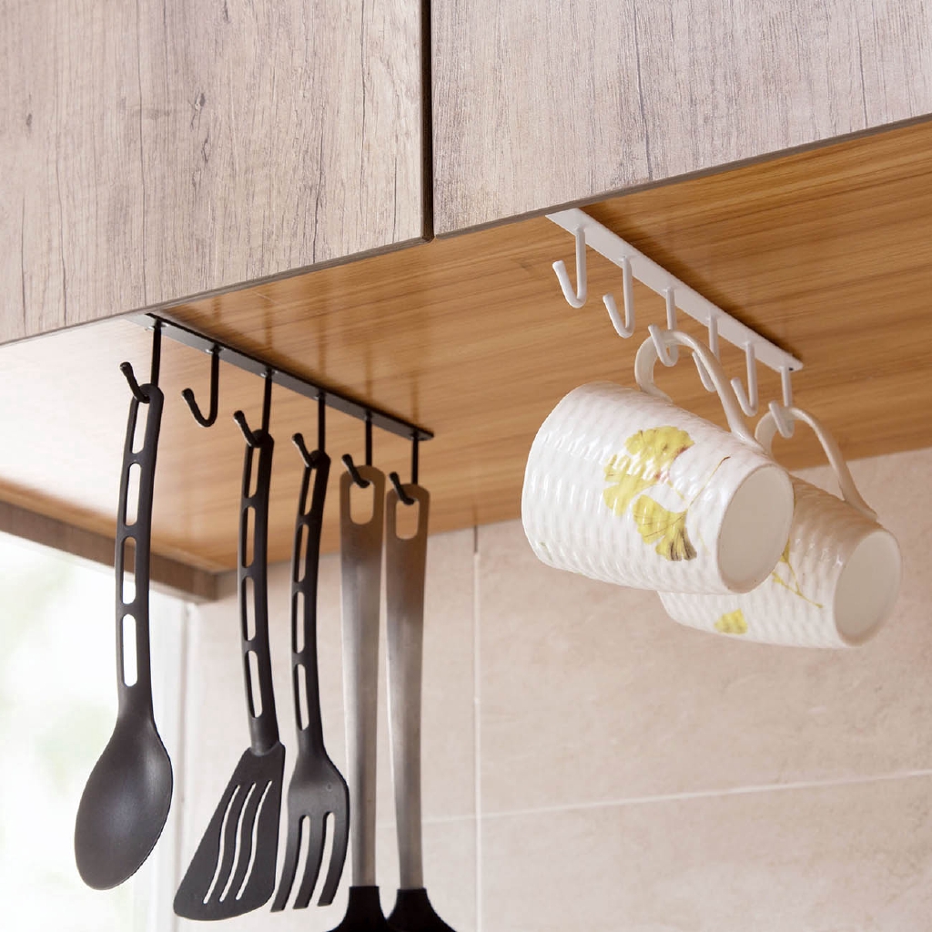 kitchen organiser 6 Hooks Iron Under Shelf Cabinet Rack Mug Tea Cup ...