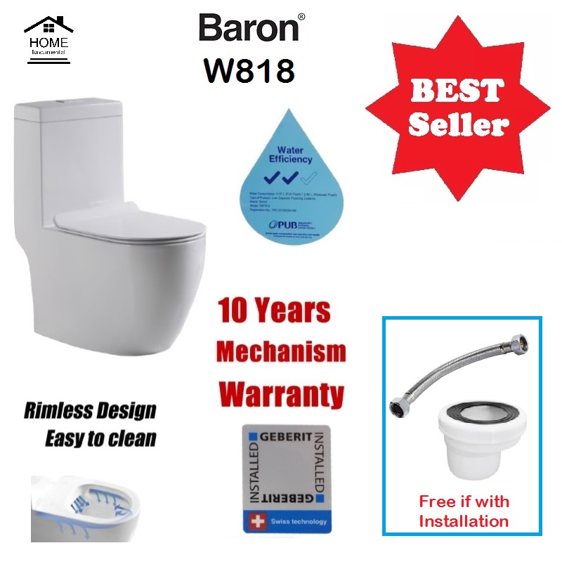 Baron W818 Rimless Flush Toilet Bowl With Geberit flushing mechanism