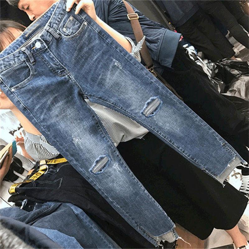 Aorange Large Size Jeans Cropped Pants Korean Version High Waist ...