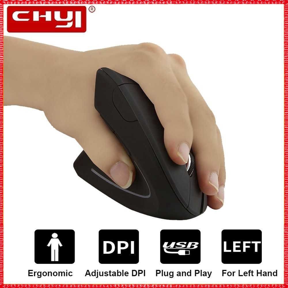 CHYI Left Handed Vertical Wireless Ergonomic Mouse 2.4Ghz Optical USB