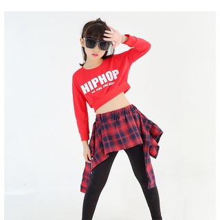 Lolanta 2 Pcs Girls Hip Hop Outfit Streetwear Jazz Dance Costume Casual  Sportswear Red Black Crop Top Long Pant Skirts