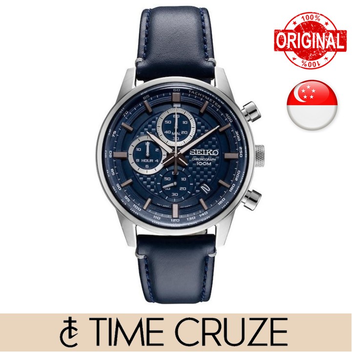 Time Cruze Seiko SSB333 Chronograph Quartz Blue Leather Men Watch SSB333P1 SSB333P Shopee Singapore