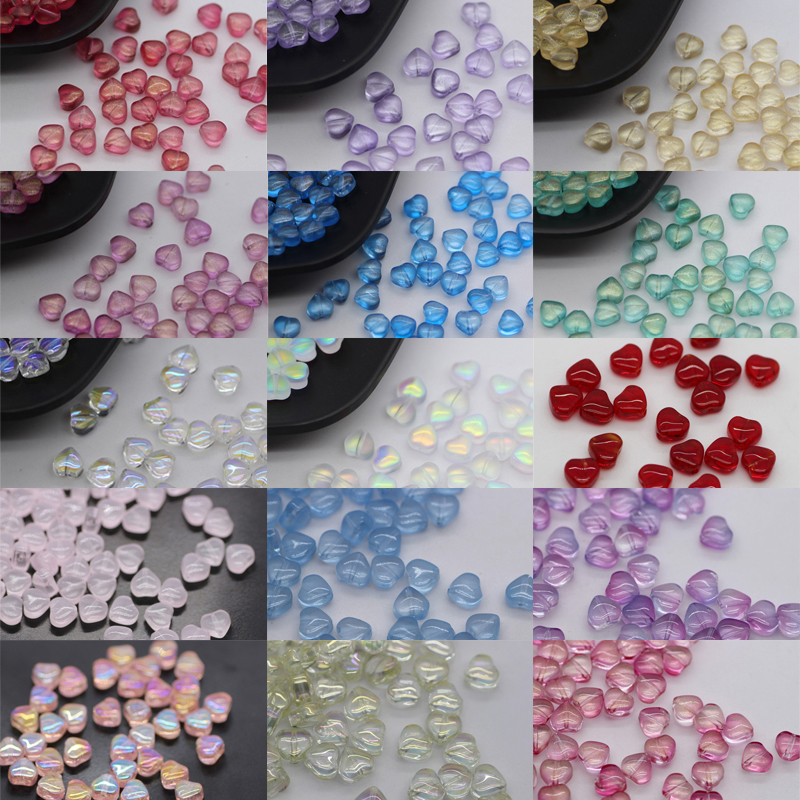 50Pcs Loose Beads DIY 6mm Glazed Glass Love Heart Jewelry Accessories Earrings Exquisite Plated Color