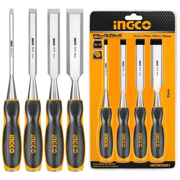 INGCO 4 PCS BEVEL EDGE WOOD CHISEL SET 6,12,19,25MM HKTWC0401 | Shopee ...