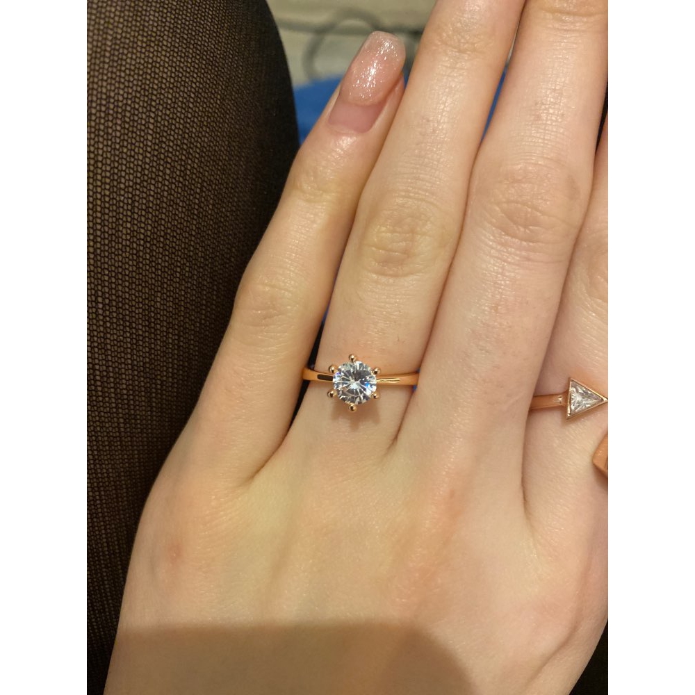 ZHOUYANG Wedding Ring For Women Rose Gold Color Six Claw Cubic Zirconia Round Cut 1 Carat 6mm Fashion Jewelry R013 R014