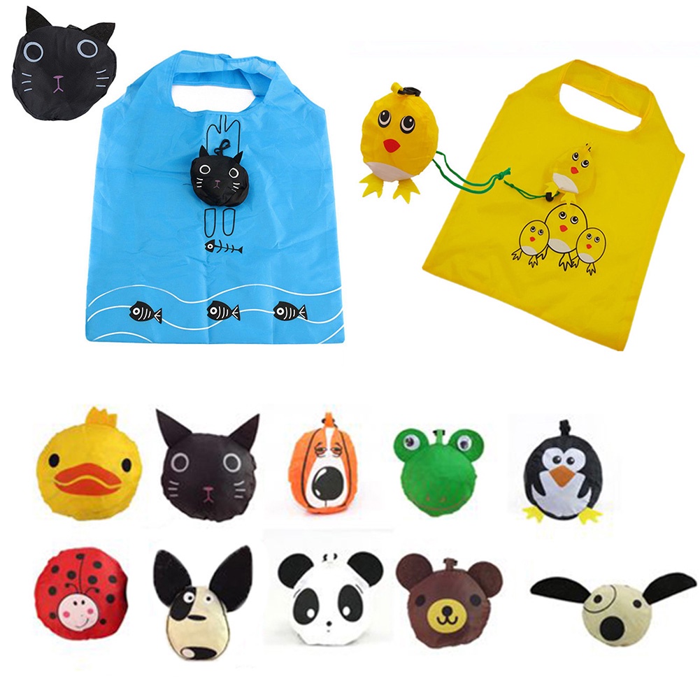 5Pcs Cute Reusable Grocery Bags In Pouch - Animal Bag - Foto 4