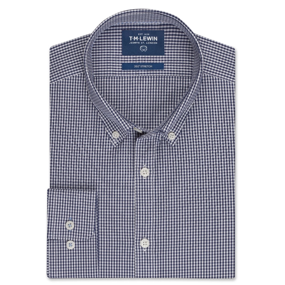 T.M.Lewin] Stretch Casual Navy Gingham Button Down Shirt | Shopee Singapore