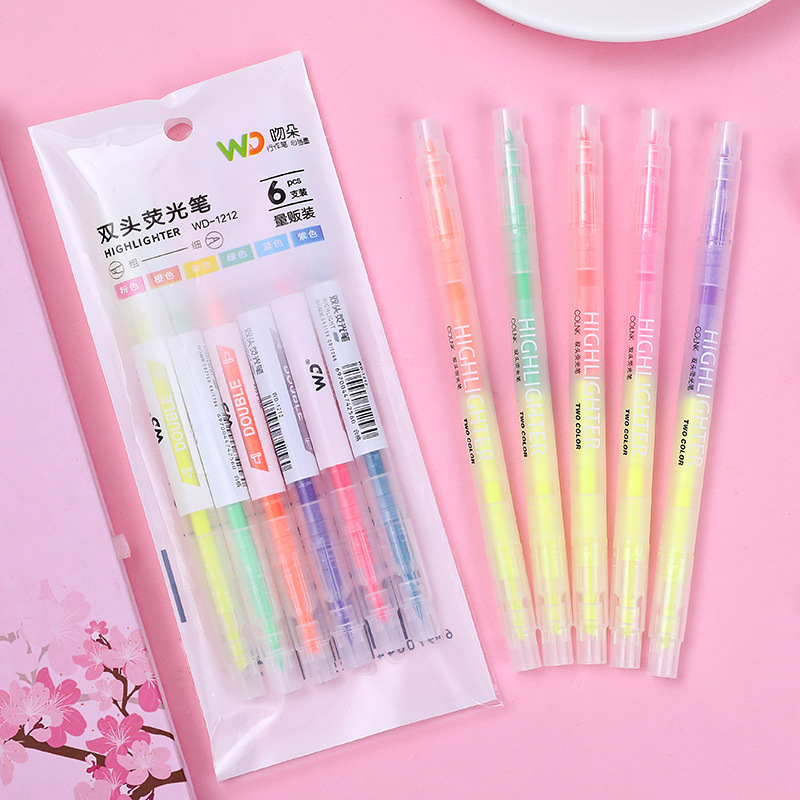 6pcs/set Highlighter Marker Pen Creative Double-Headed Highlighter ...
