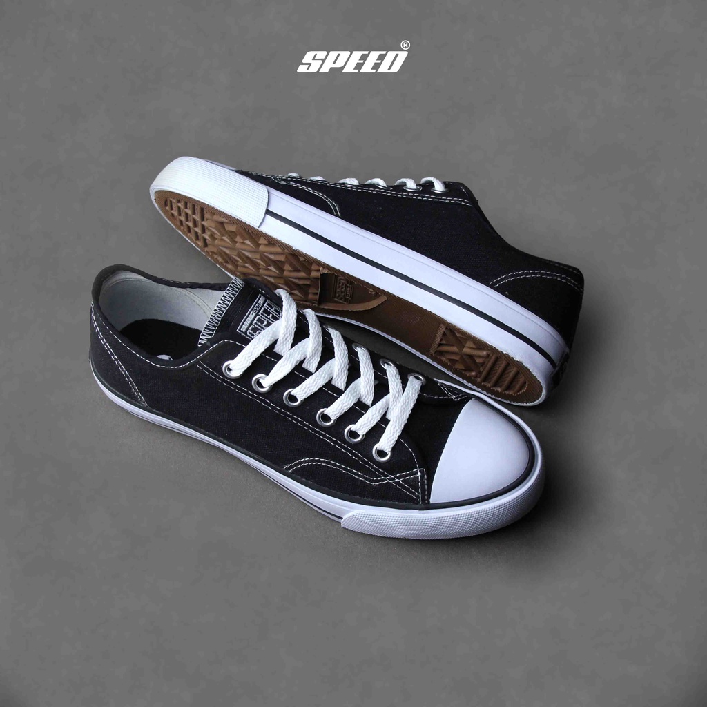 Speed - Basic Lo Hitam Putih - Sepatu Sneakers Kanvas Anti Slip Pria Wanita - Gambar 3