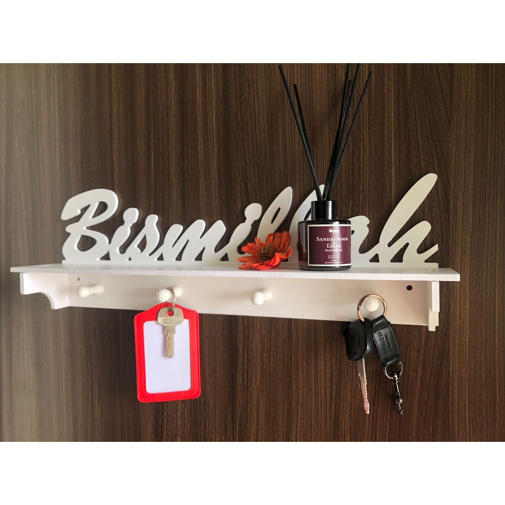 GANTUNGAN Bismillah Vintage Wall Shelf (With 4 Hanging Hooks) MB995