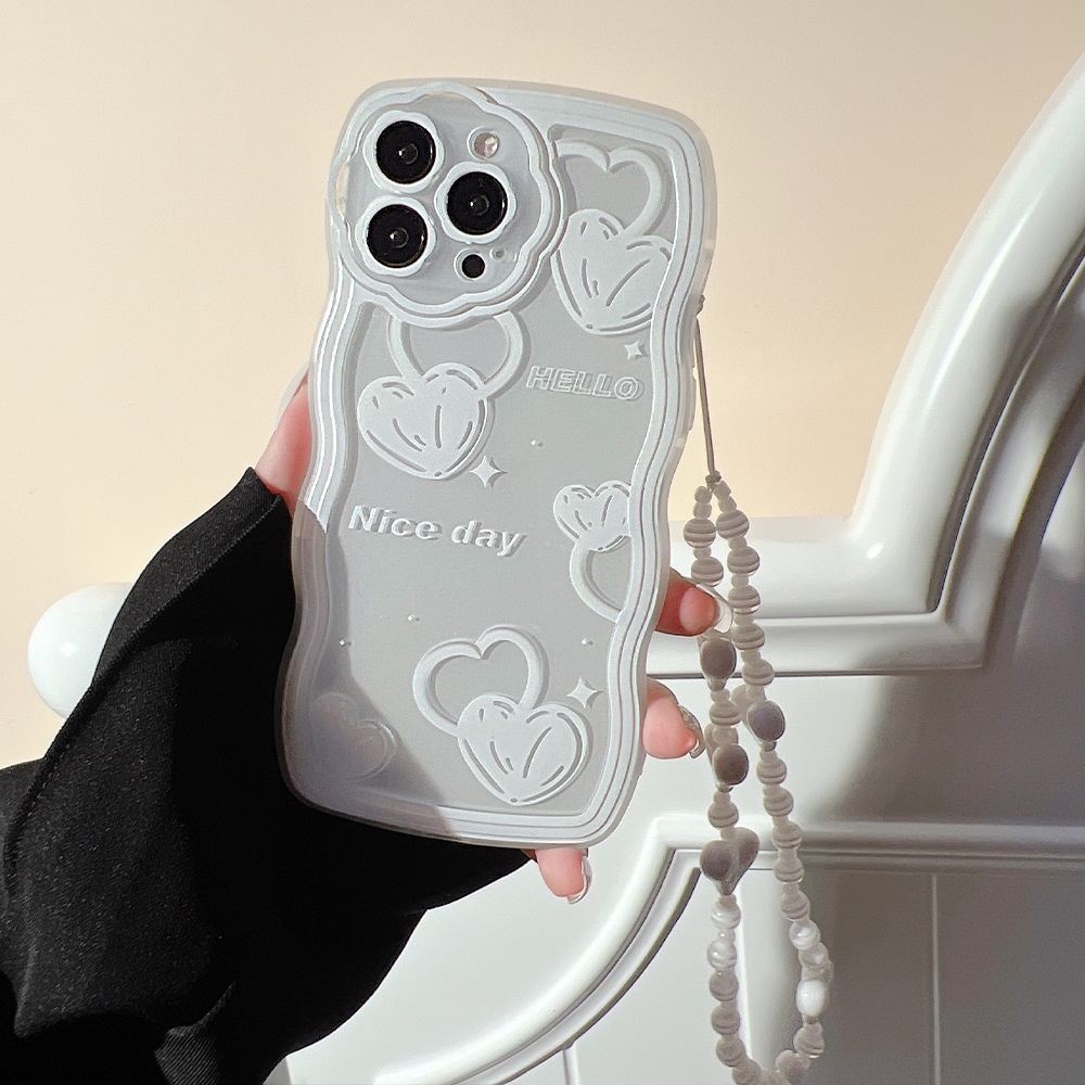 White Love Transparent Case With Chain For Iphone 13 7+ 8 Plus SE 2020 XS XR 11 12 PRO MAX Casing Protective Cover