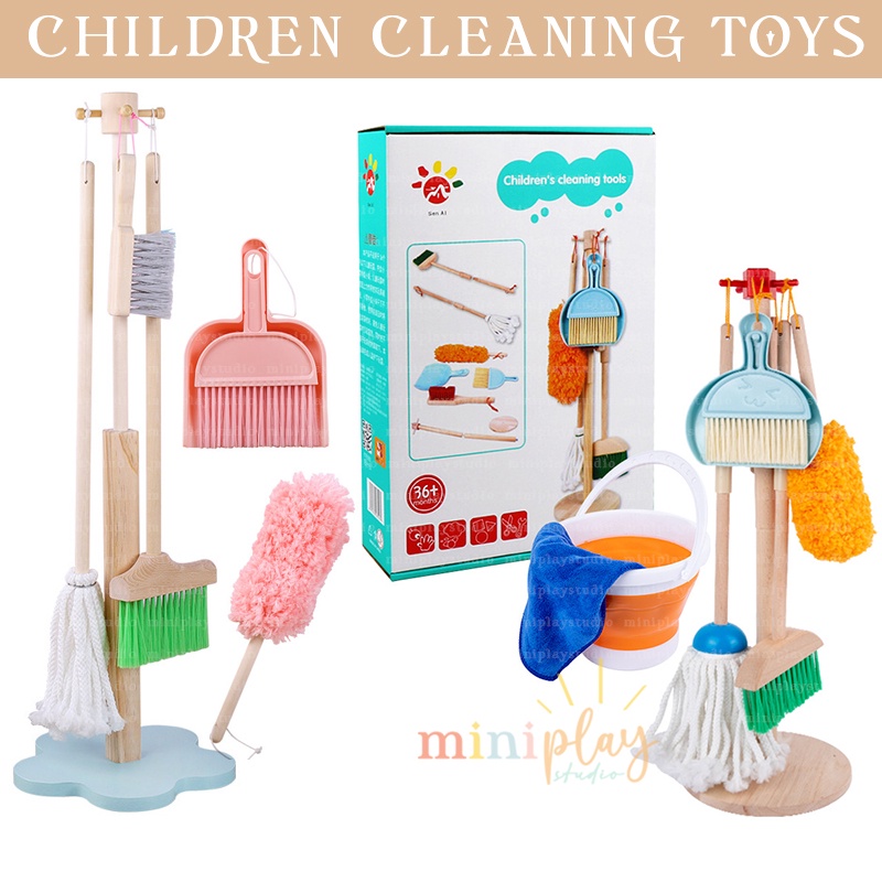 ? SG LOCAL STOCK ? 7pc Dust Sweep Mop Broom Duster Rag Dustpan Stand Children Pretend Play Kids Cleaning Tools Toys Set