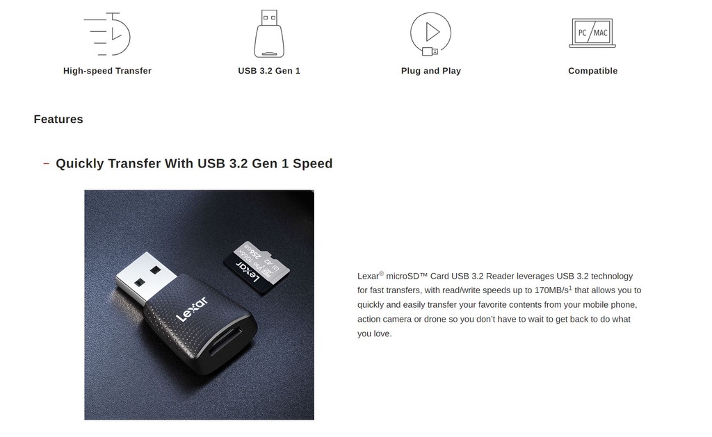 LEXAR microSD Card USB 3.2 Reader - RW330 microSD (2 YEARS WARRANTY BY ...
