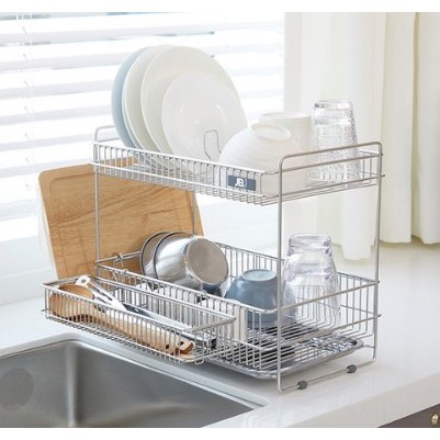 Kitchen Sink Dish Rack 2 Tier Stainless Steel Dish Drying Rack Korean Product Shopee Singapore