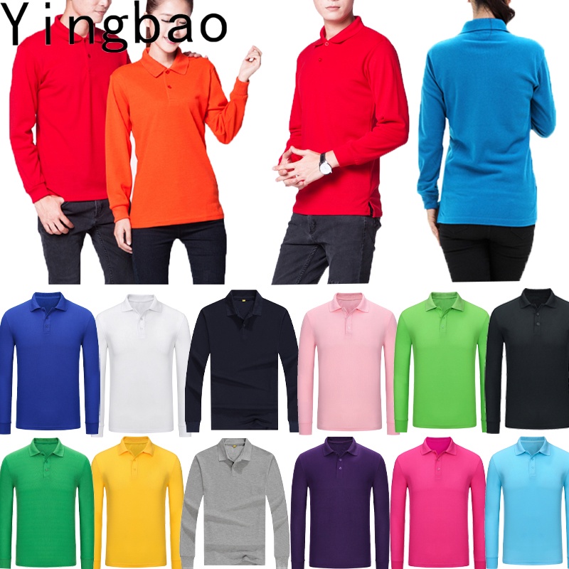 Yingbao S-4XL Men Long Sleeve Polo Shirt Polyester Cotton Male Casual  Turndown Collar T-shirt Top Big Plus Size New Style High Quality Plain Color