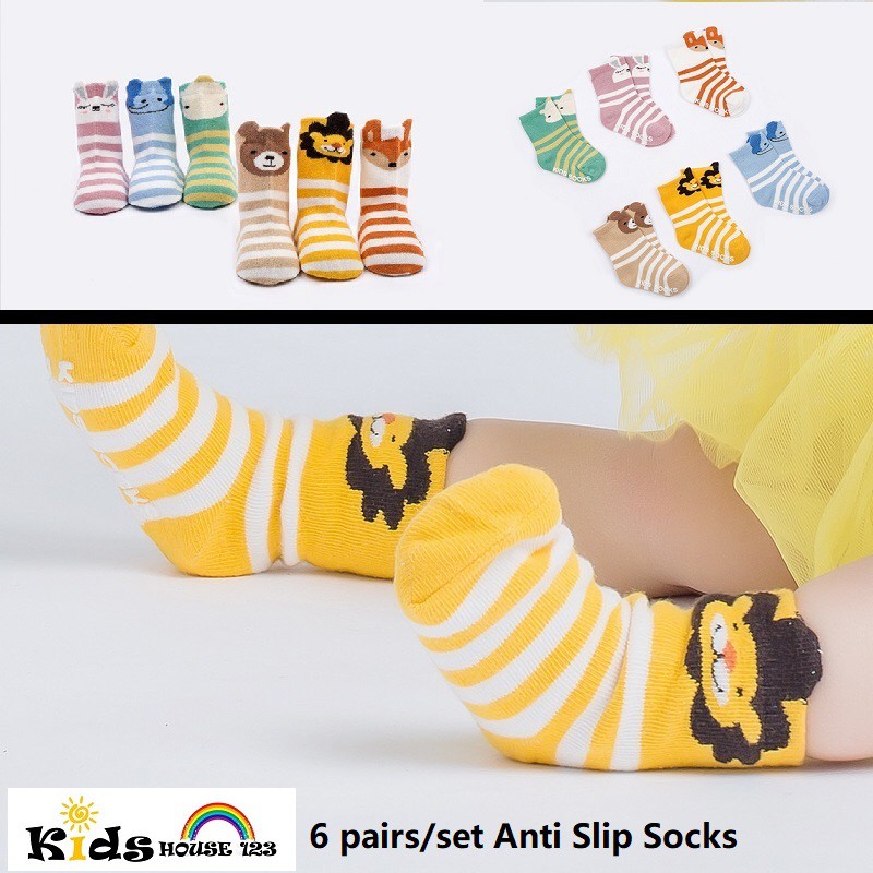 Kidshouse 6 pairs Cotton Crew Sock Anti Slip Soft Socks for Baby Toddlers  Kids Preschool Socks Soft Breathable Elastics