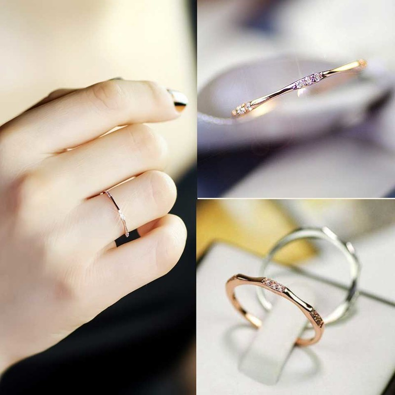 925 Silver / Gold / Rose Gold/ Korean Simple Crystal Diamond Engagement ...