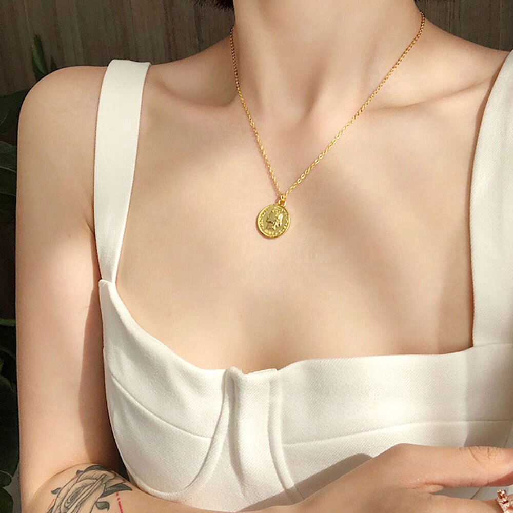 Dainty gold deals coin necklace