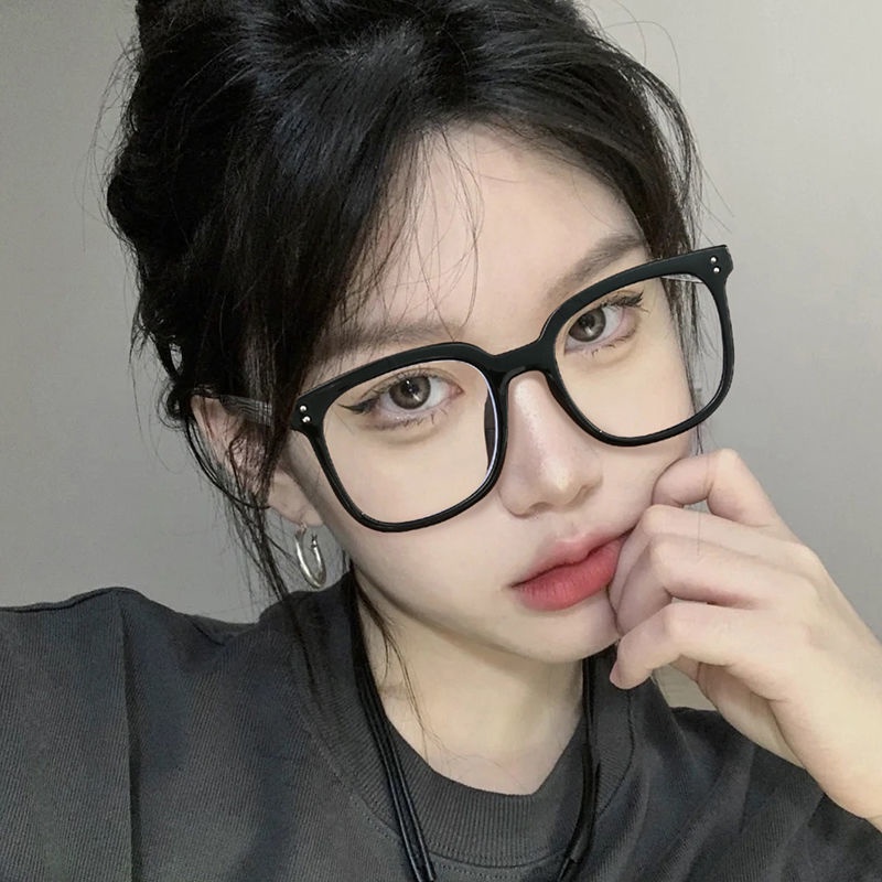 Influencer Black Frame Glasses Female Trendy Big Face Slimmer Look Ultra Light tr90 Square Large Shopee Singapore