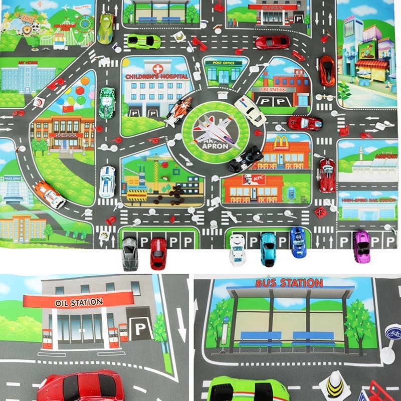 Kids City Parking Lot Roadmap Foldable Simulated City Road Building Map ...
