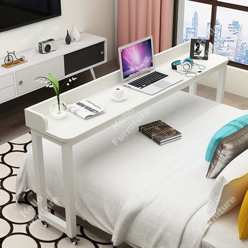 HELLOfurniture Double Computer Table Mobile Cross Bed Table with Wheels