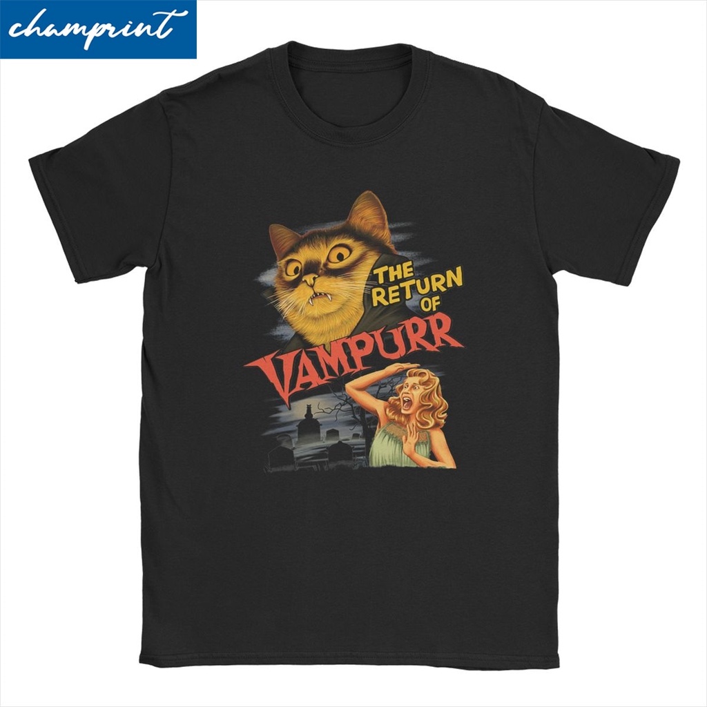 Men Women T-Shirt Cat The Return Of Vampurr Tee Shirt Short Sleeve Horror Halloween T Shirt Round Neck Clothing Plus Size