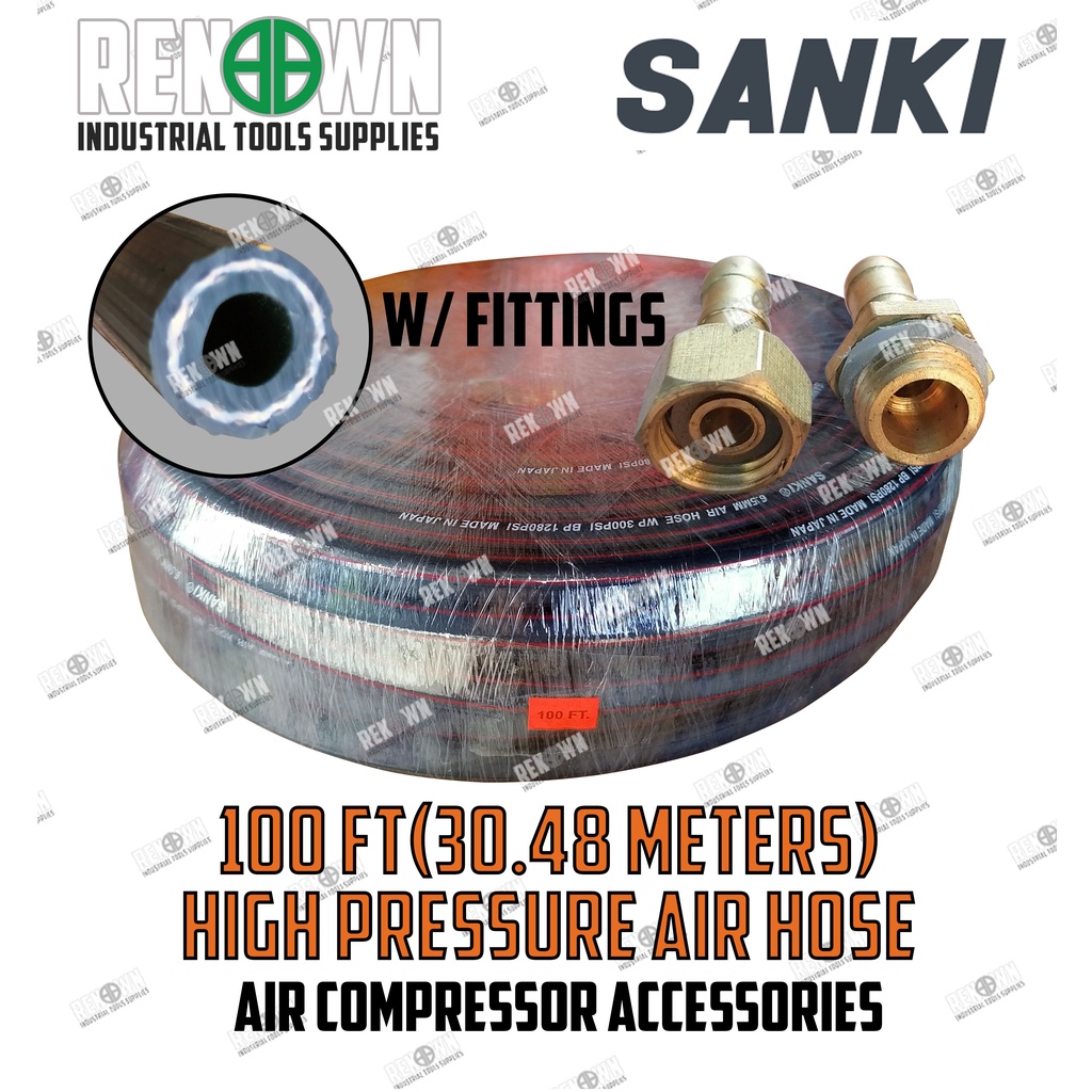 SANKI HighPressure Air Hose with Fittings For Air Compressor (100ft